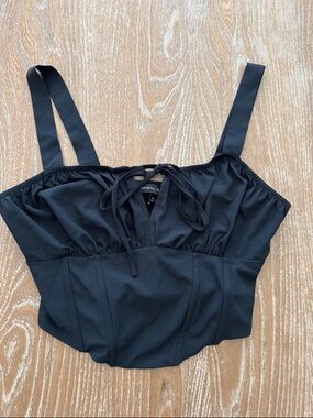 Kendall & Kylie Black Tie-Front Cropped Bustier Tank